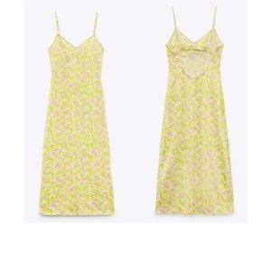 Zara Bloggers Fav Satin Effect Floral Print Midi Dress Size Small